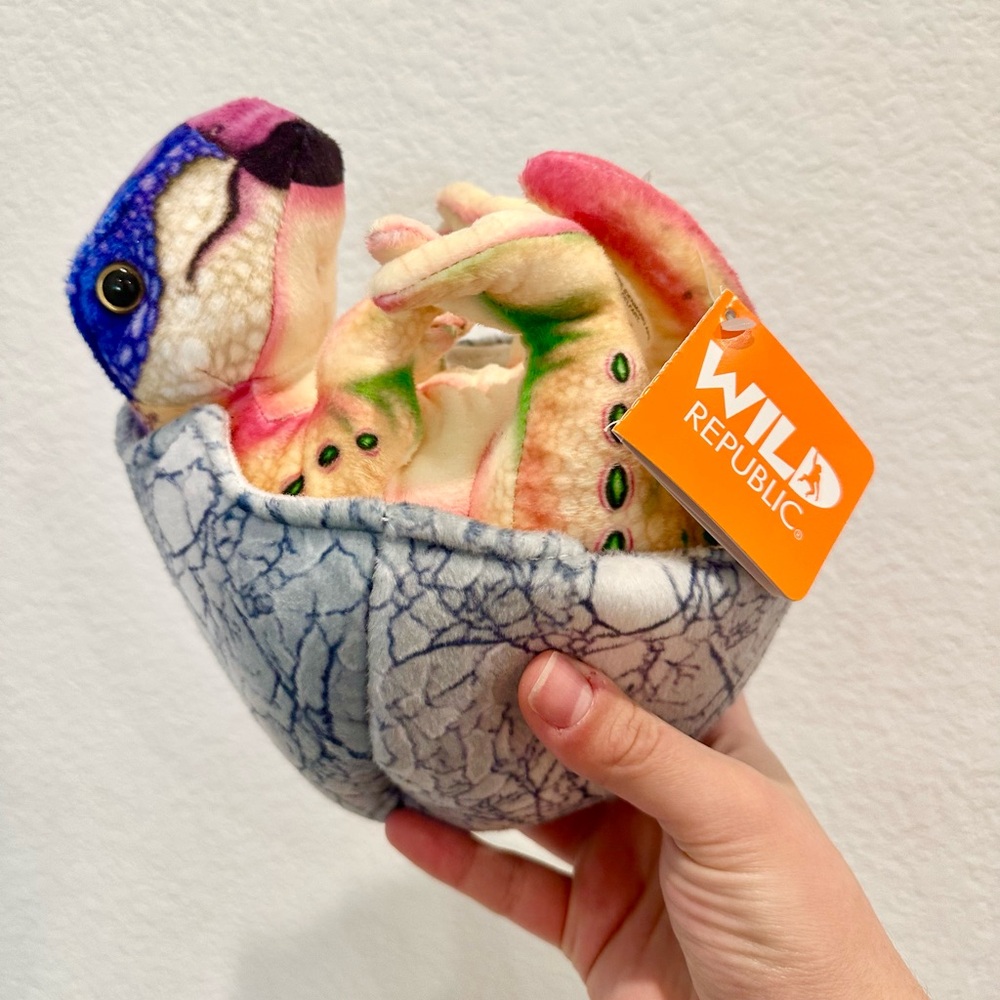 Baby Dinosaur Egg Color Grey & Light Yellow/Multi Color Plushy 7 1/2” long NEW